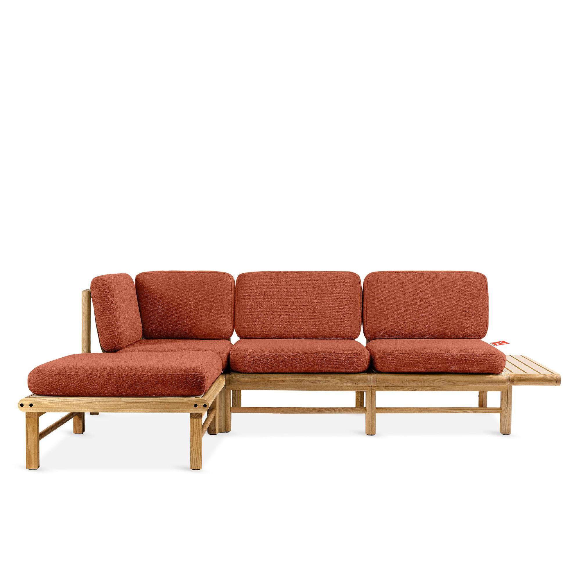 LOUNGESOFA ATREDA links - Orange, Holz/Textil (245/74/150cm) - KONSIMO®