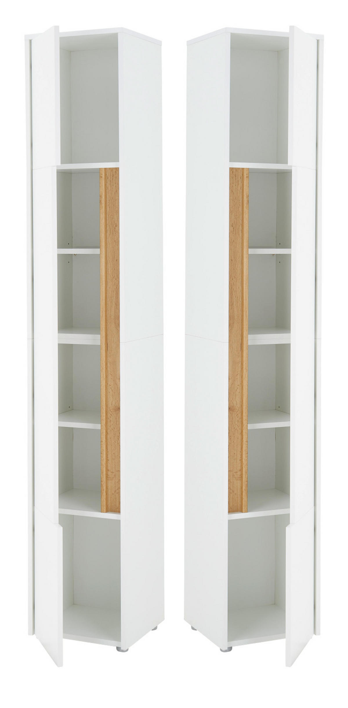 BAD-HOCHSCHRANK weiß, Wotan Eiche, Badschrank 34 x 200 cm - Silberfarben/Eiche Wotan, Holz/Holzwerkstoff (34/199/34cm) - Furn.Design