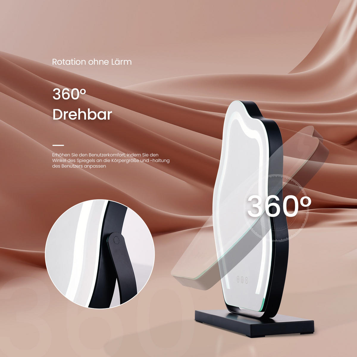 KOSMETIKSPIEGEL Unregelmäßige Form mit Beleuchtung, Schwarz, 58,2/45 cm - Schwarz, Glas (45/12/58.2cm) - EMKE