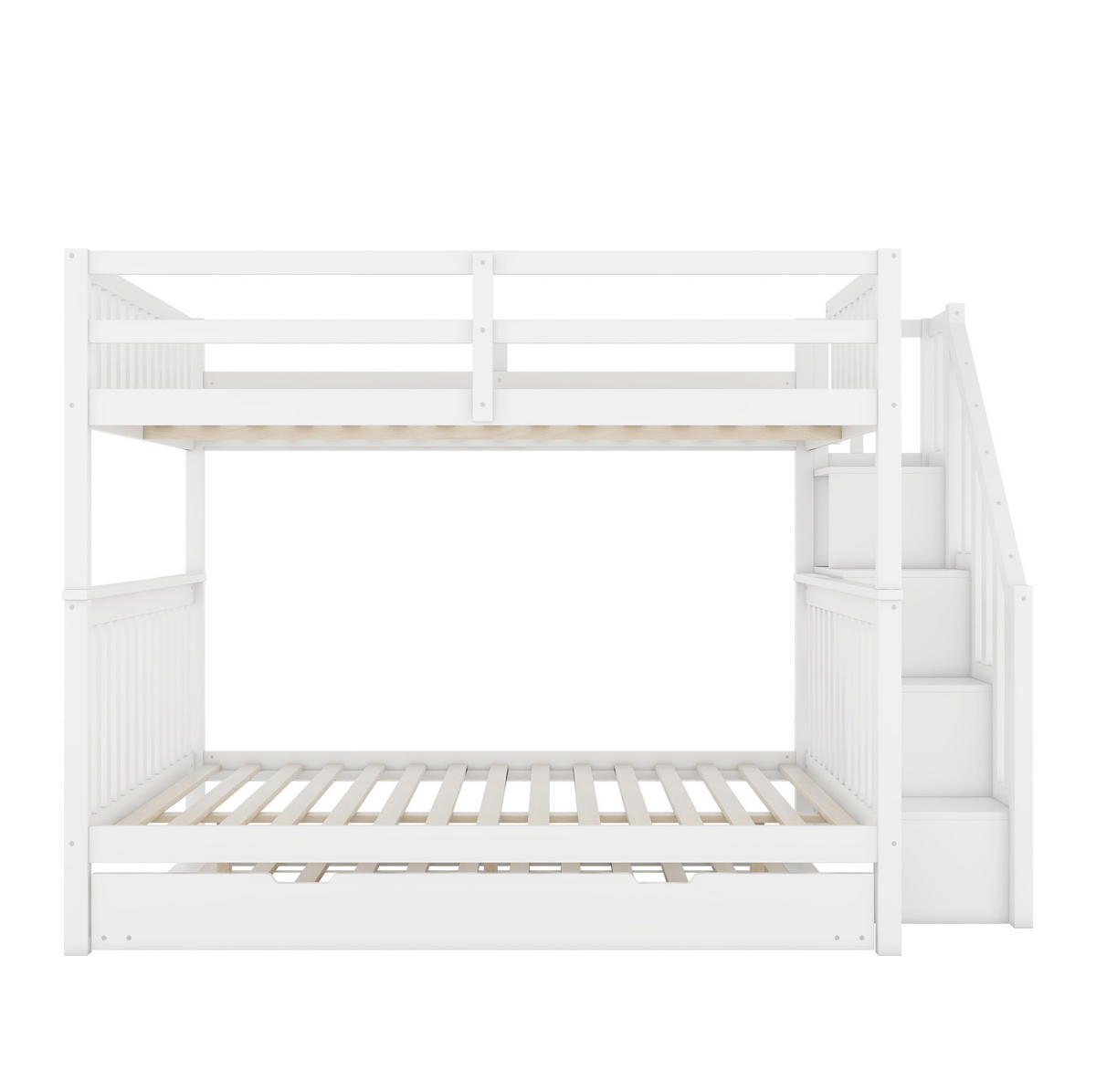 ETAGENBETT 140/200 cm aus Kiefern mit Treppenregal, 2 Schubladen und hohem Fallschutz, Weiß - Weiß, Holzwerkstoff (140/200cm) - Redom