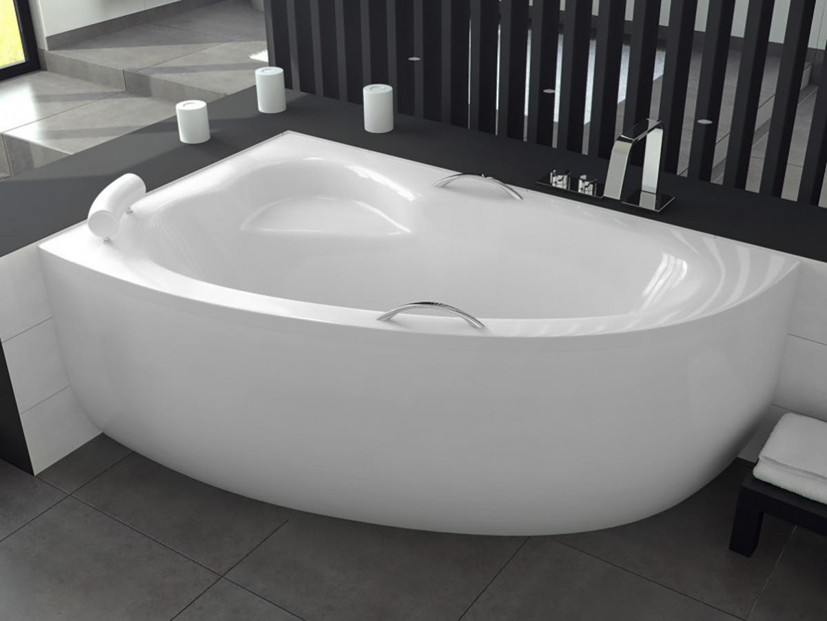 BADEWANNE Eckwanne NATALIA 150/100 Rechts mit Styro Ablauf Füße - Weiß, Kunststoff (100/59.5/150cm) - bad land