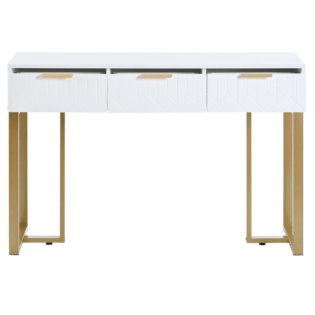 KONZOLOVÝ stolek z MDF 120x35x80 cm bílá/zlatá se zásuvkami a nastavitelnými nožkami - bílá, kompozitní dřevo (36/120/80cm) - Modfu