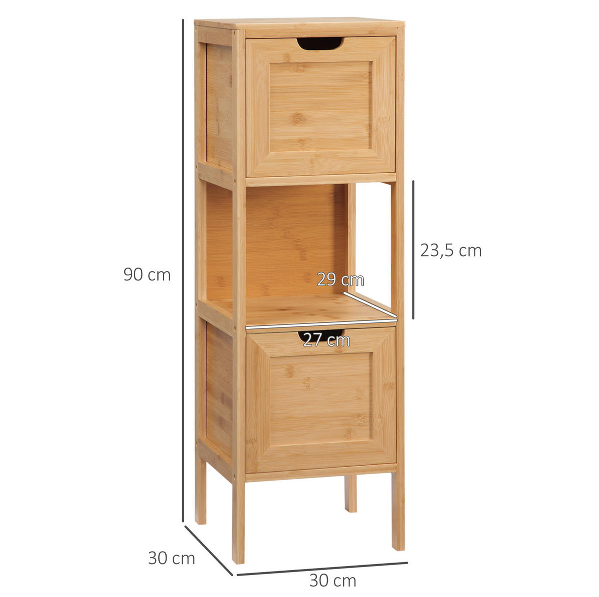 BADEZIMMERSCHRANK 30x30x90 cm Natur aus Bambus mit Kippsicherung & Schubladen - Naturfarben, Naturmaterialen (30/90/30cm) - Modfu