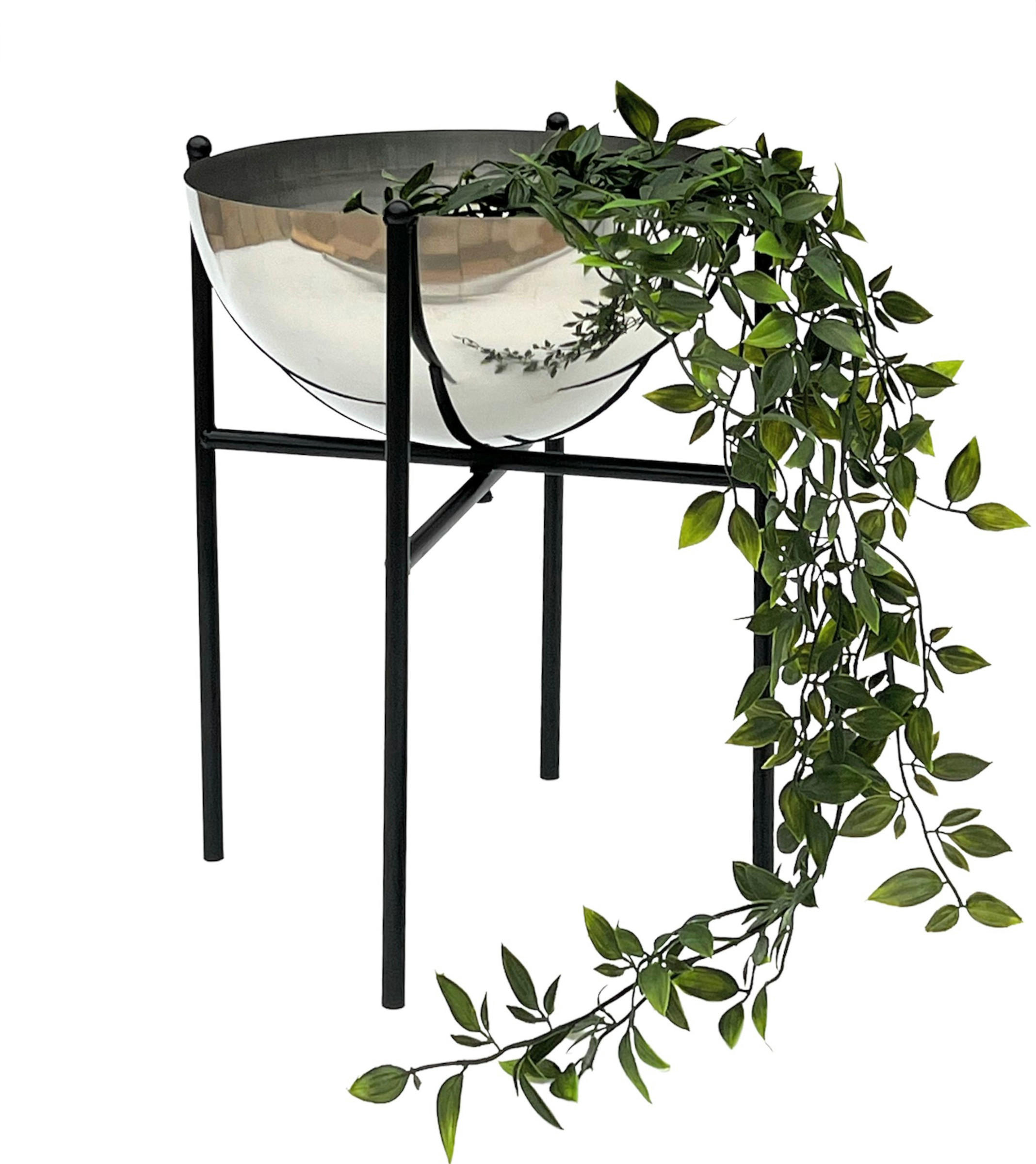 BLUMENHOCKER Metall mit Topf Schwarz Silber 35 cm 96257 M - Schwarz, Metall (20/35/20cm) - DanDiBo