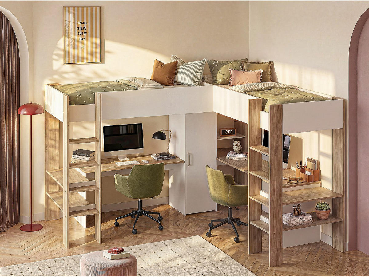 HOCHBETT - 2 Personen - holz - naturfarben hell, weiß Lascano - Weiß, Holz (90/200cm) - Vente-Unique