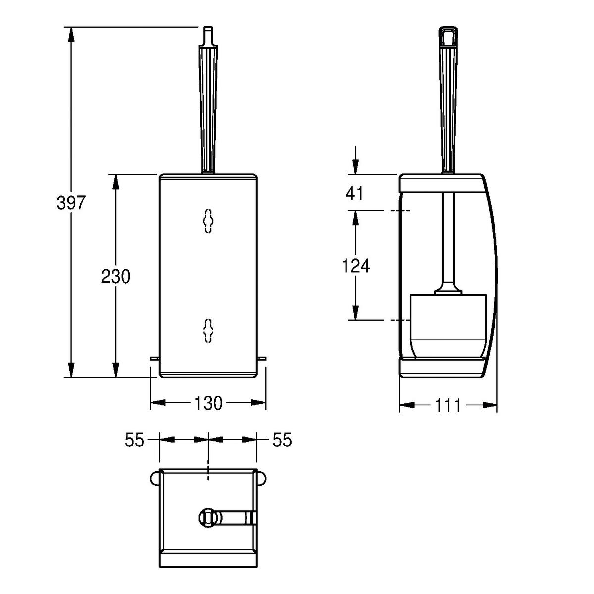 WC-BÜRSTENGARNITUR Edelstahl Aufputz 110x397x110 mm weiße Bürste - Weiß, Metall (42.5/12.5/12.5cm) - KWC