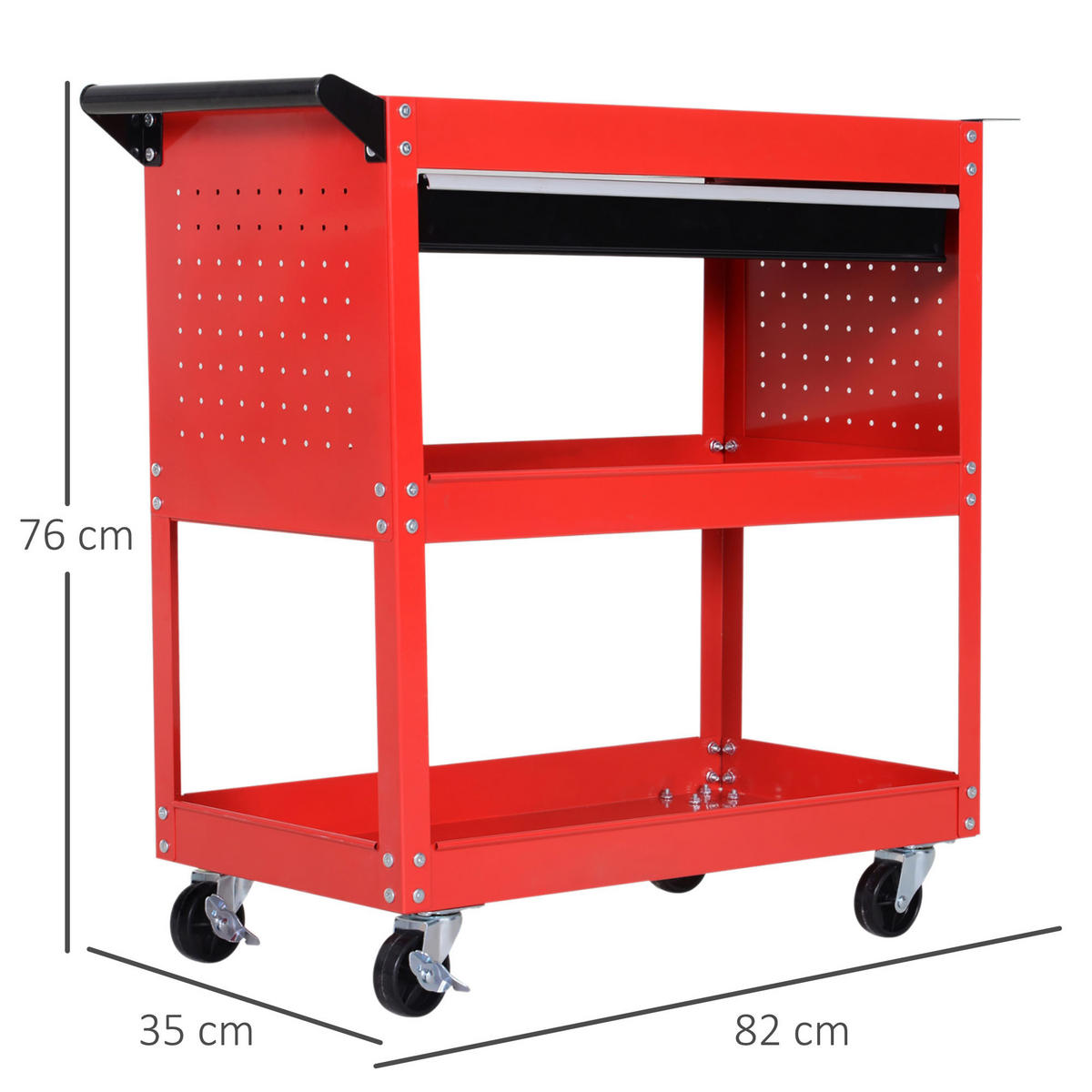 WERKZEUGWAGEN, Stahlwagen mit Schublade und 3 Ablagen, 82 x 35 x 76 cm, Rot - Multicolor, Kunststoff (35/76/82cm) - FORIOUS