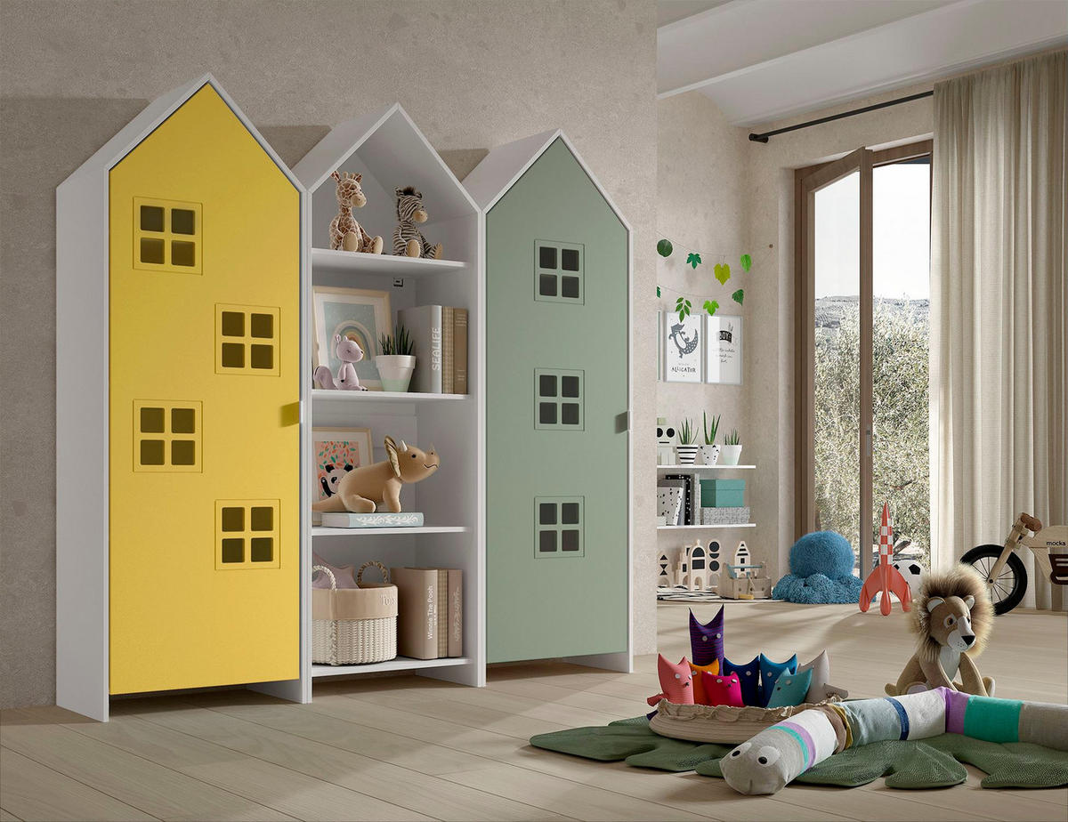 REGALSCHRANK Set Kania 173x37x171 MDF Weiß /Bunt - Gelb/Grün, Holzwerkstoff (173/171/37cm) - 58aufmkessel