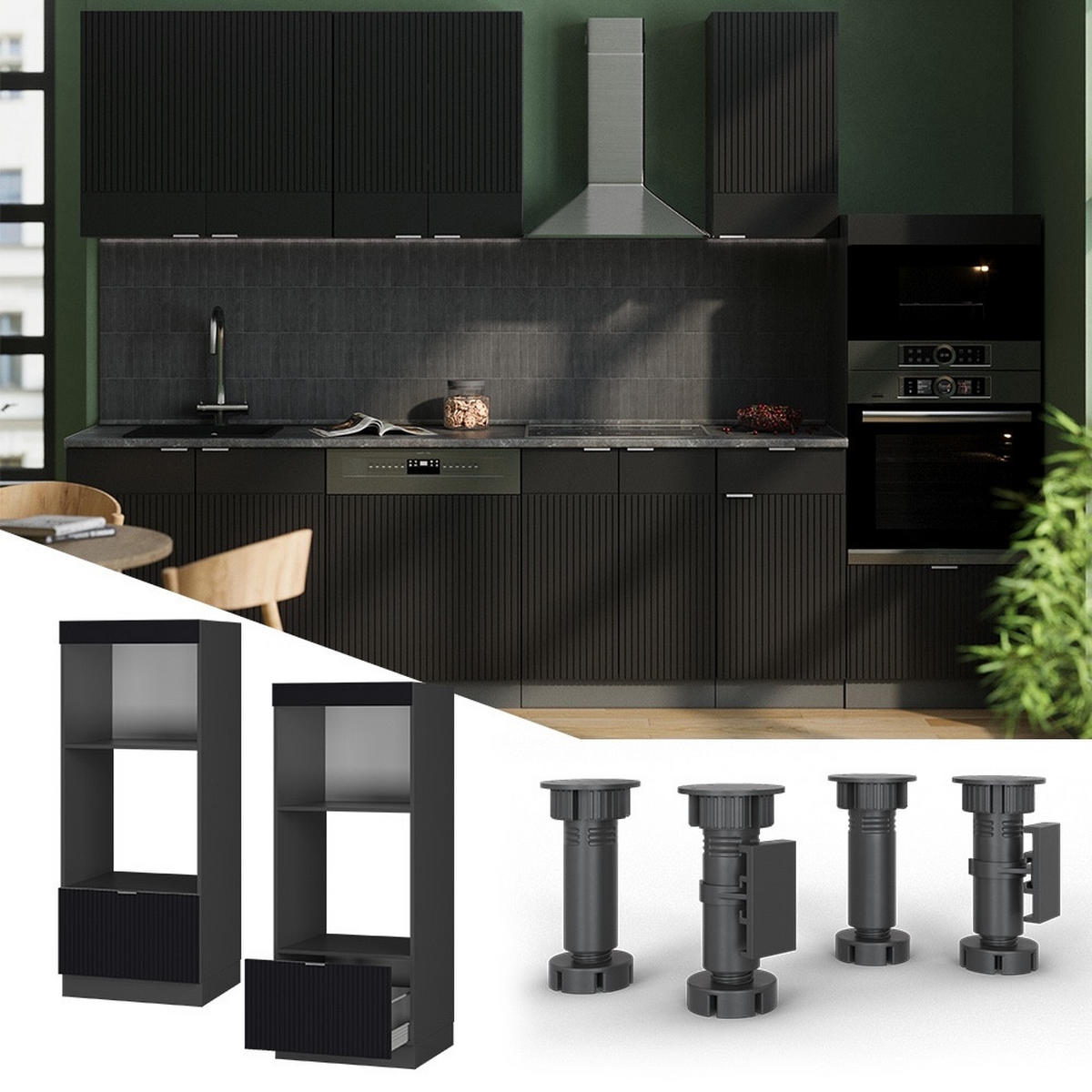 MIKROWELLENSCHRANK Fame-Line Schwarz gestreift 60 cm offen - Anthrazit/Schwarz, Holzwerkstoff (60/153.6/58.1cm) - Vicco