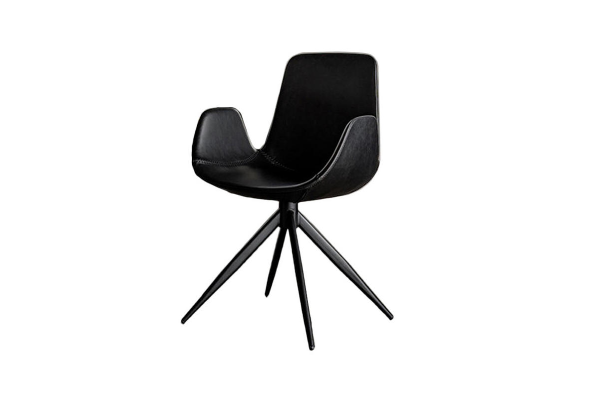 DREHSTUHL QUEN Schwarz Kunstleder - Schwarz, Leder (55.5/82/55cm) - KAWOLA