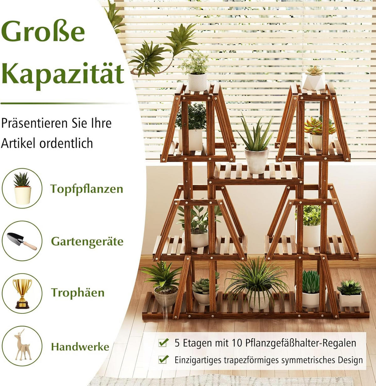 PFLANZENTREPPE Braun - Braun, Holz (27/114/113cm) - COSTWAY