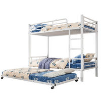 ETAGENBETT 90/200 cm mit Ausziehbett 90/190 cm, gerader Leiter und Sicherheitsgittern aus Metall, Weiß - Weiß, Metall (90/200cm) - Redom