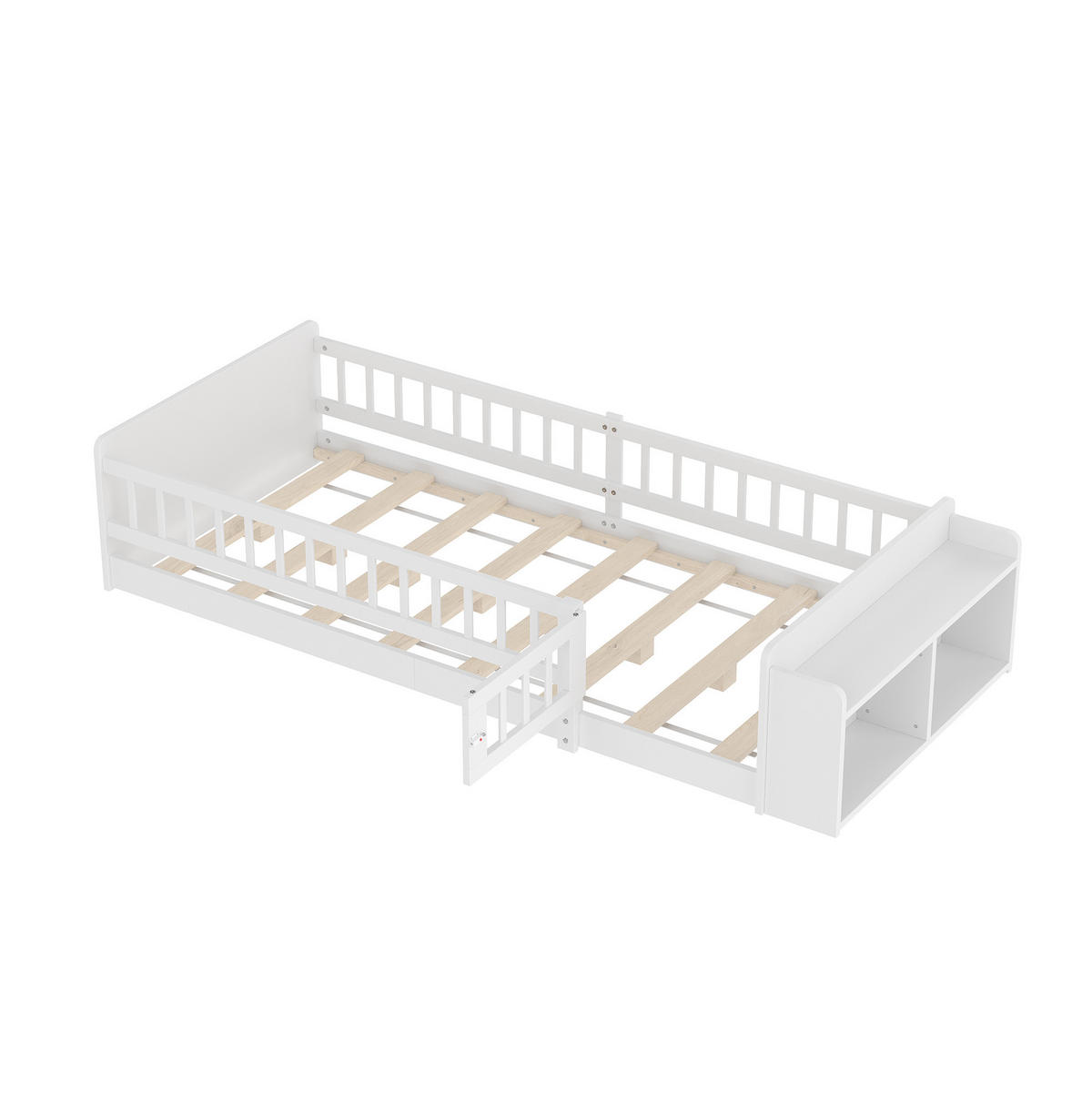 KINDERBETT 90/200 cm mit offenem Stauraum, Regalen und aufklappbarer Zauntür aus Kiefern , Weiß - Weiß, Holzwerkstoff (90/200cm) - Redom