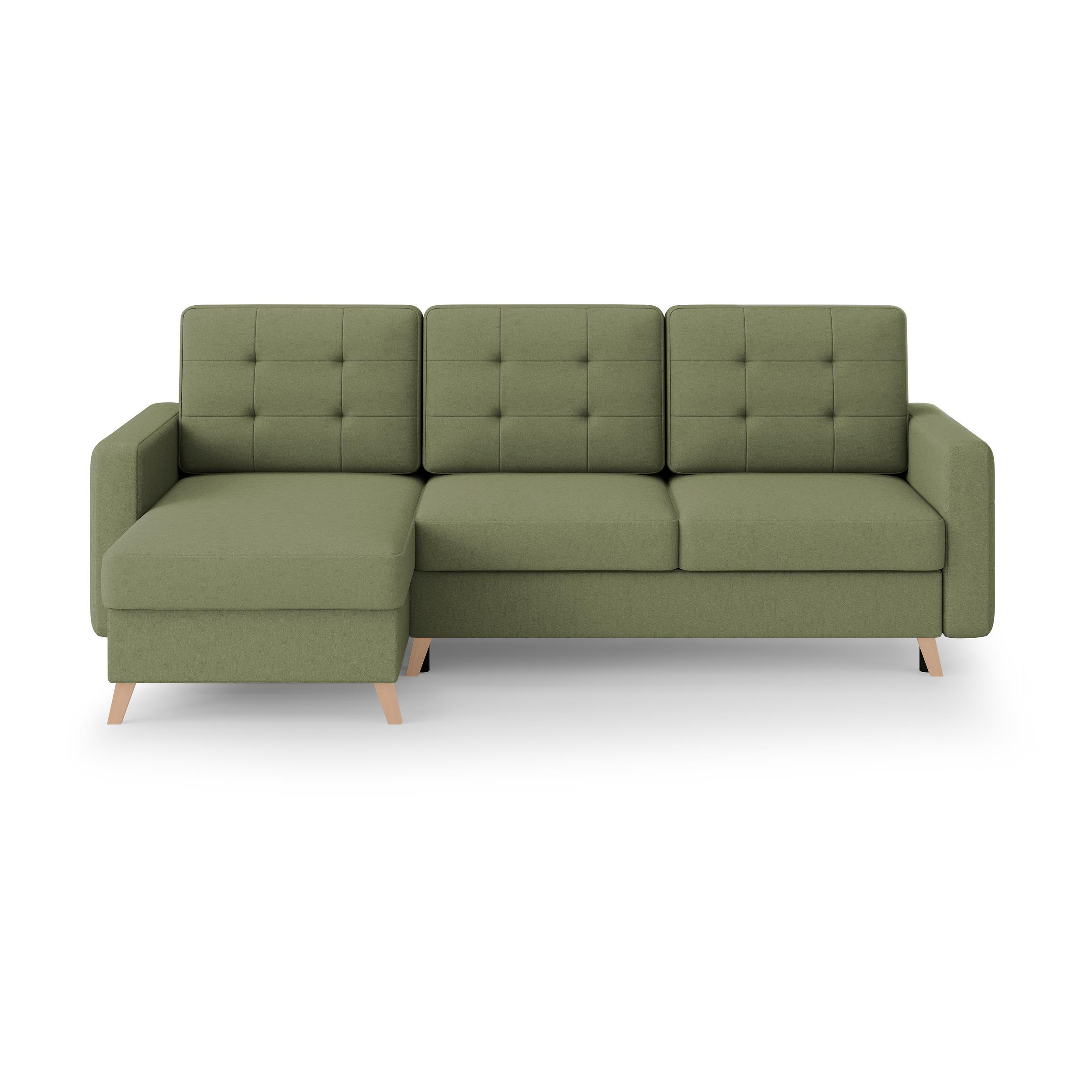 ECKSCHLAFSOFA Vinci mit universelle Ottomane, Grün - Buchefarben/Grün, Textil (236/151cm) - Beautysofa