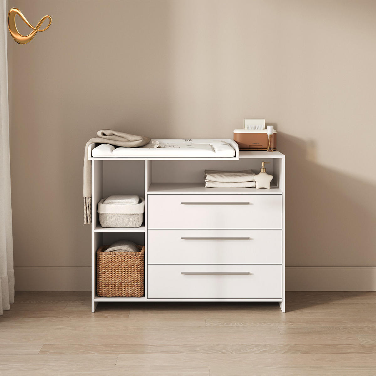 WICKELKOMMODE Nera, Weiß, mit Wickelaufsatz - Weiß, Holzwerkstoff (110/93.5/53cm) - Livinity®