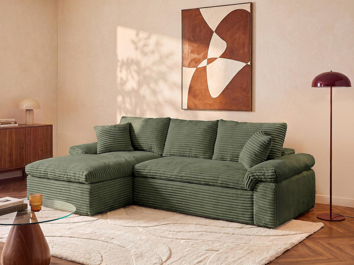 SOFA - 3 Personen - samt - khaki Dorepa - Schlammfarben, Textil (246/101cm) - Vente-Unique