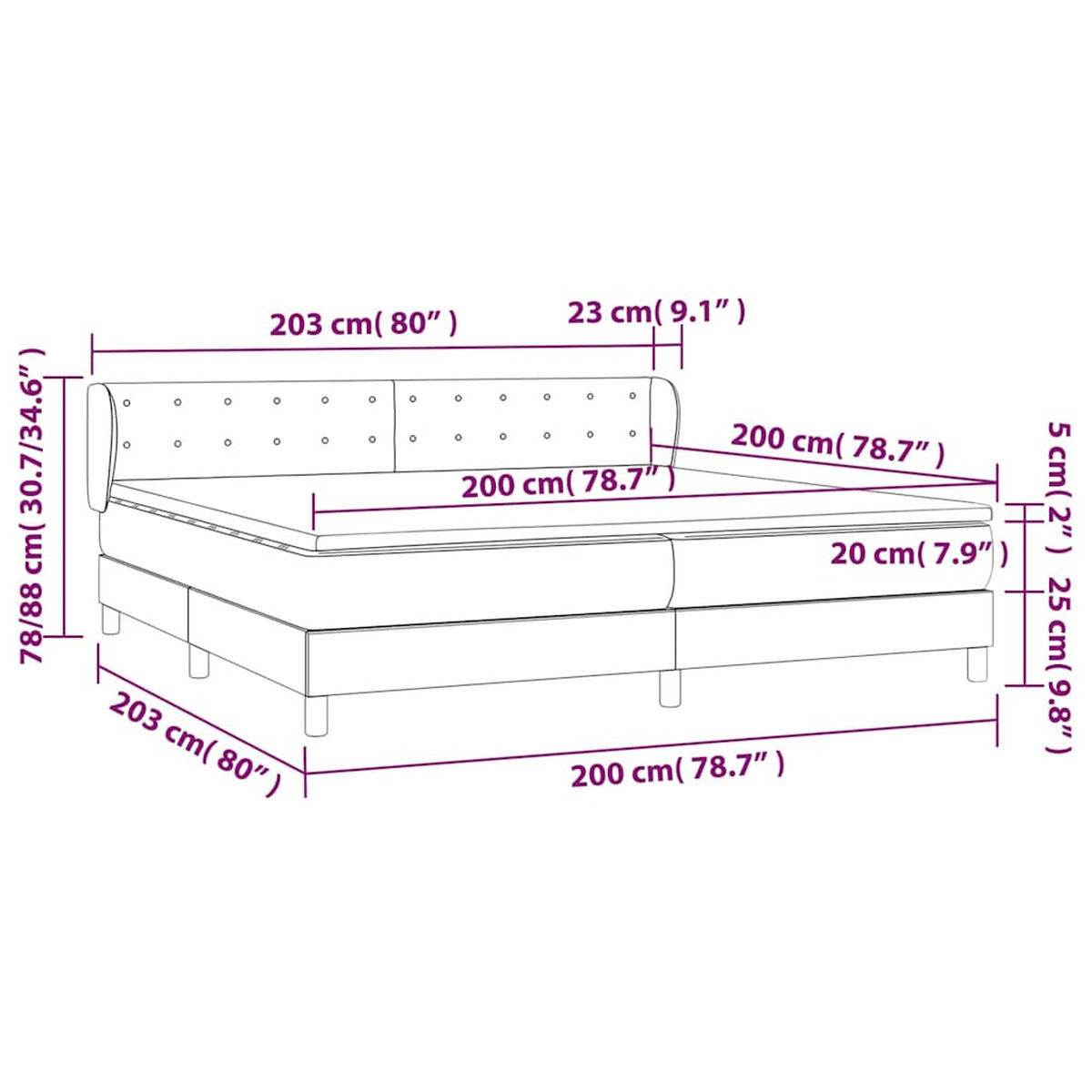 BOXSPRINGBETT 200/200 Cm Grau Samt - Hellgrau, Textil (203/203cm) - vidaXL
