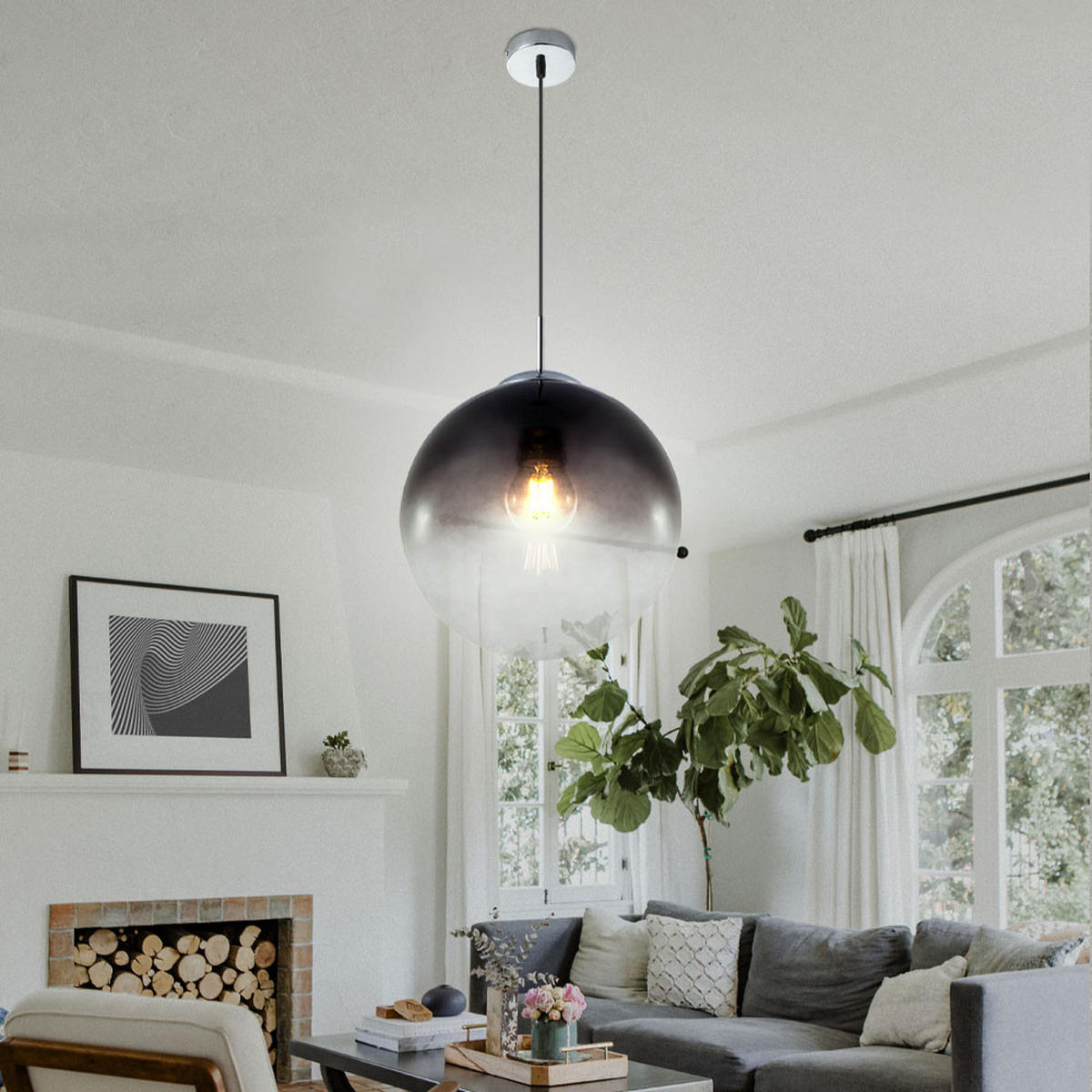 LED HÄNGELEUCHTE Glas Grau Rauchoptik - Grau, Glas (33/33/120cm) - Globo Lighting