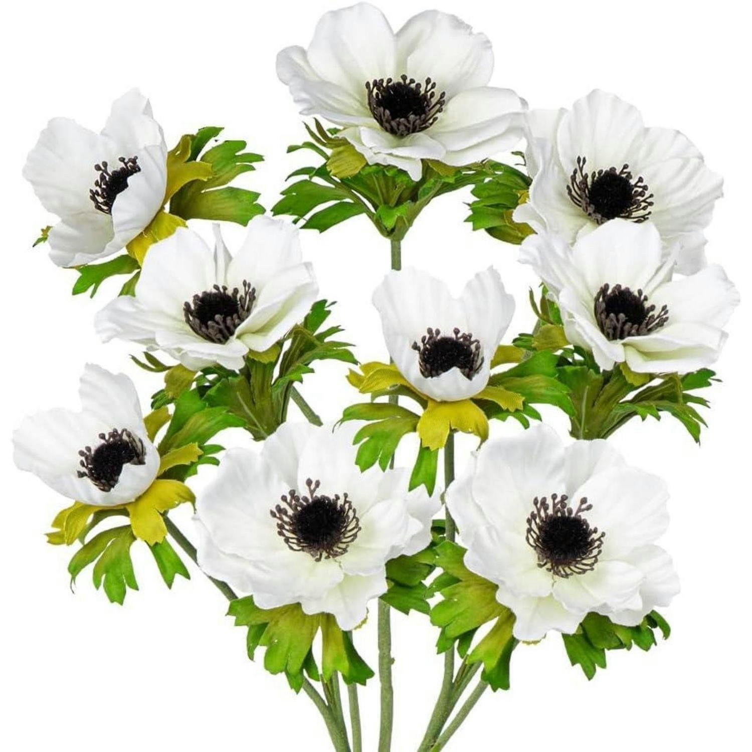 KUNSTBLUMEN 3er Set Anemonen Weiß 55 cm - Weiß, Kunststoff (56cm)