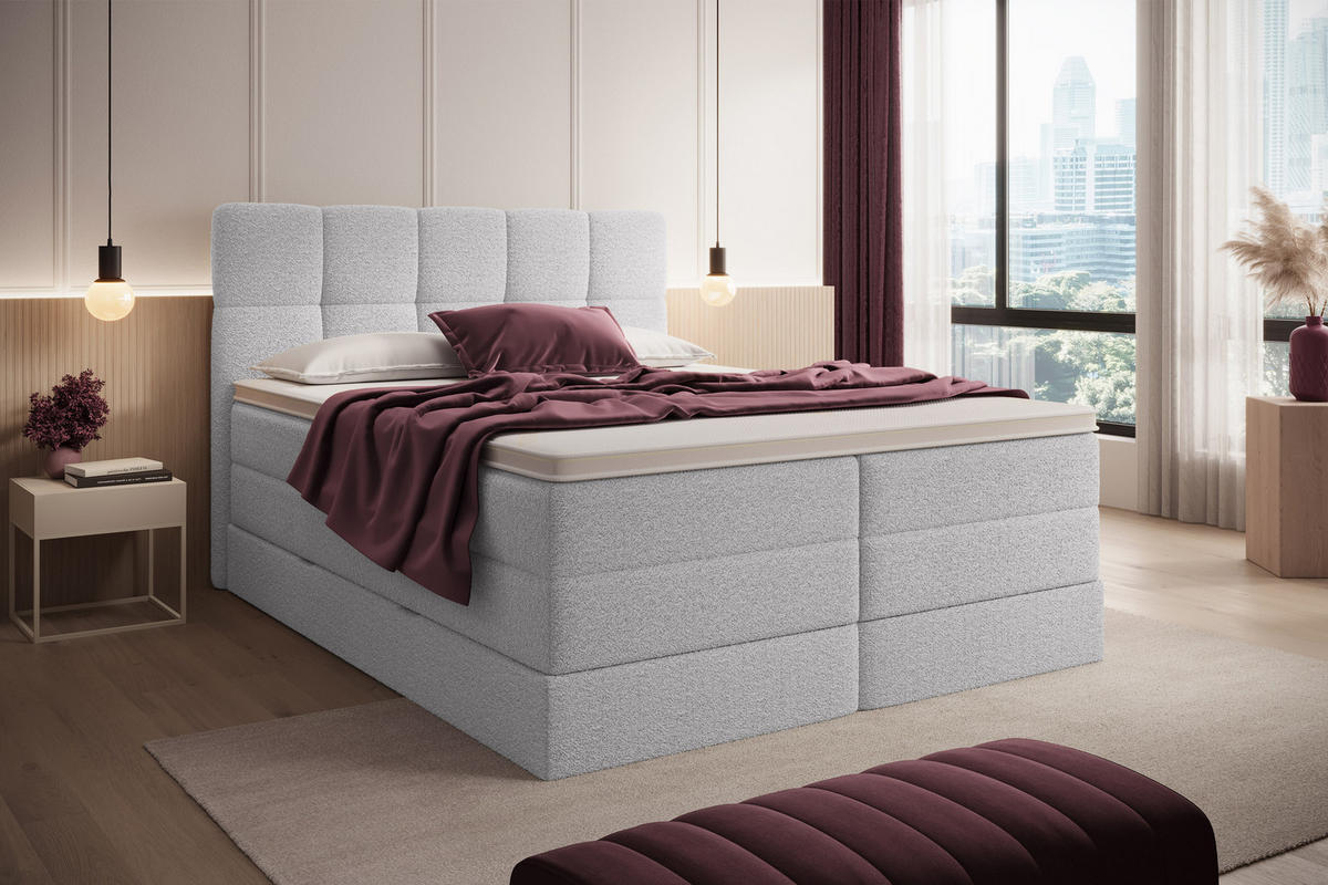 BOXSPRINGBETT Madison 1 hellgrau 160/200 H3/H4 Boucle - Hellgrau, Textil (160/200cm) - wonello