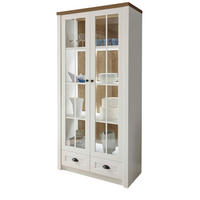 VITRINE weiß Pinie, Eiche hell Landhaus, Vitrinenschrank 90 x 198 cm - Eichefarben/Anthrazit, Holzwerkstoff/Metall (90/198/43cm) - Furn.Design
