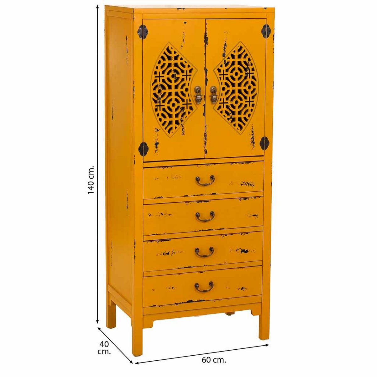 HOLZSCHRANK mit 4 schubladen und 2 türen 60x40x140 cm gelb - Gelb, Holz (60/140/40cm) - Wanderlust