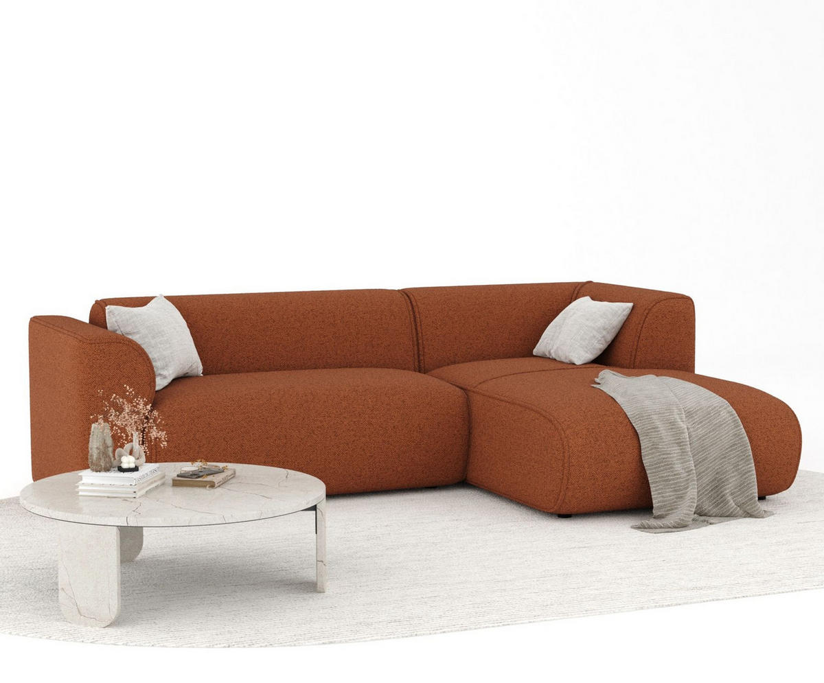 ECKSOFA Melani Kupferfarbe Webstoff - Rechts Seite - Schwarz/Kupferfarben, Holz/Holzwerkstoff (162/256cm) - Maison de Reve