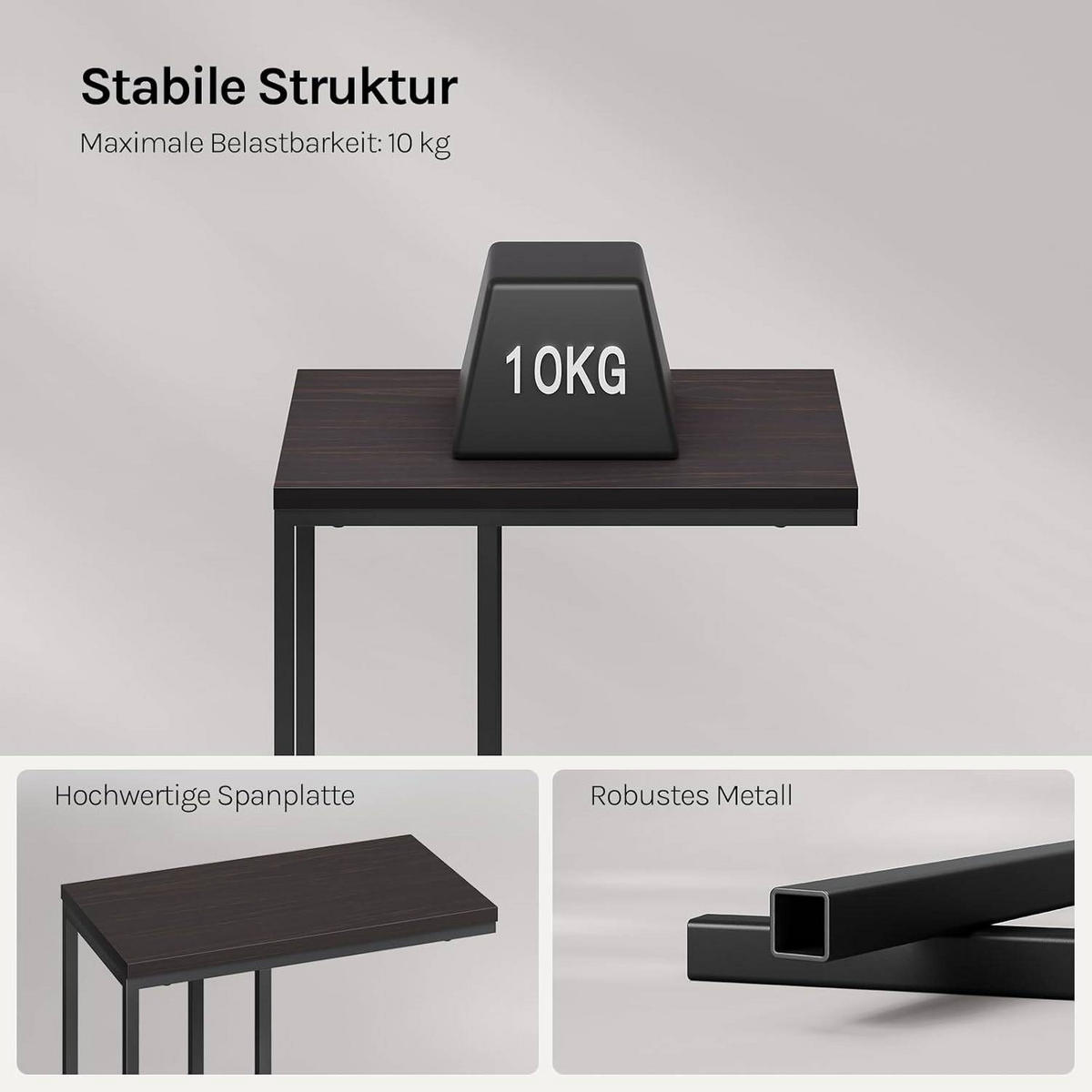 BEISTELLTISCH, Couchtisch C Form, 45 x 63,5 x 25 cm - Dunkelbraun/Schwarz, Holzwerkstoff/Metall (25/45/63.5cm) - Woltu