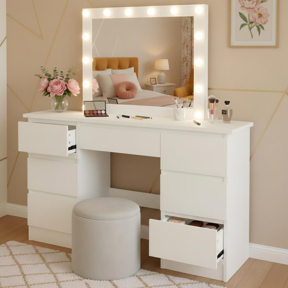 SCHMINKTISCH eckig 130/45/145 cm Holz Weiß - Weiß, Holz (130/145/45cm) - CLP