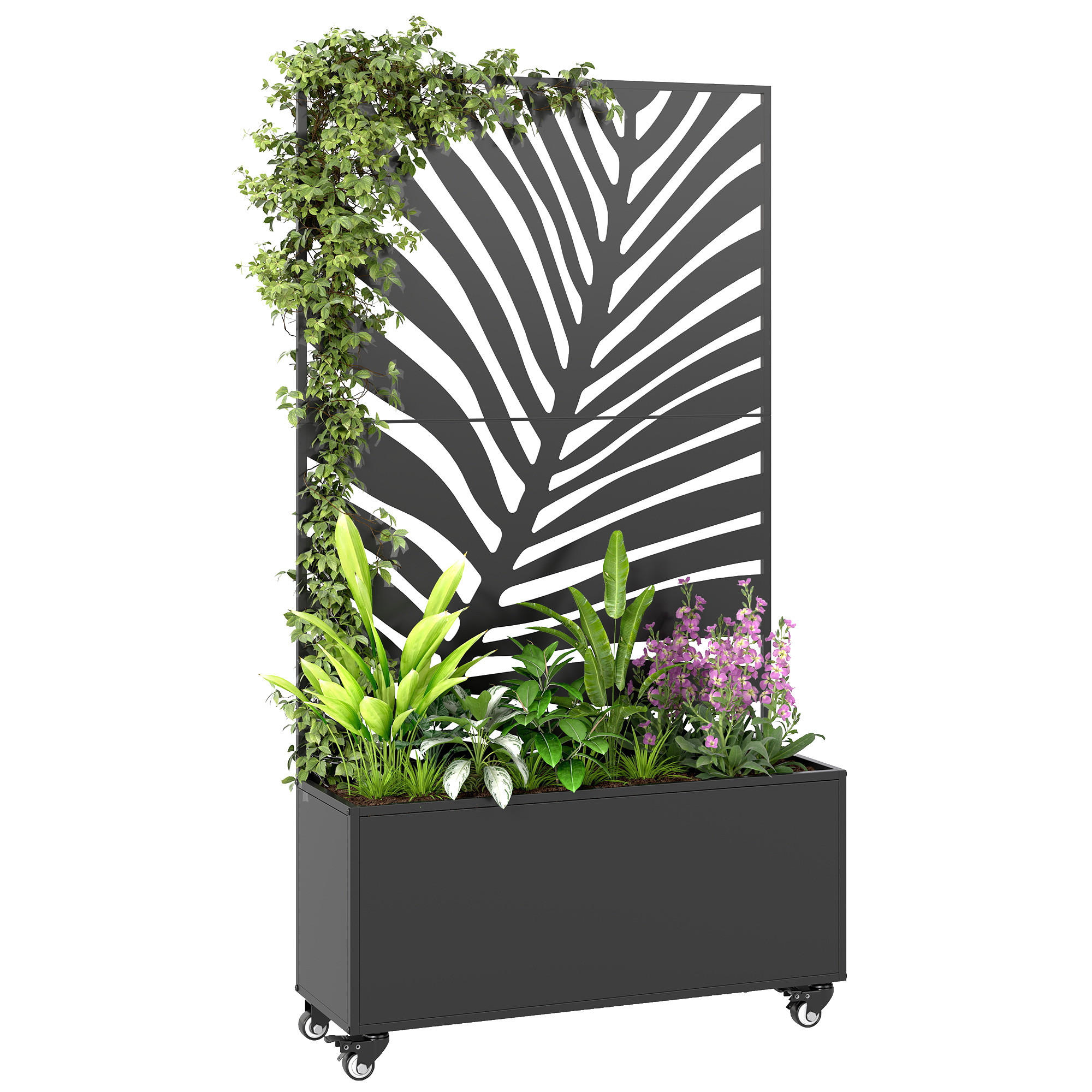 HOCHBEET DE-12311 mit Sichtschutz u. Rollen, 90/30/160 cm Schwarz - Schwarz, Metall (90/160/30cm) - ComfortXL