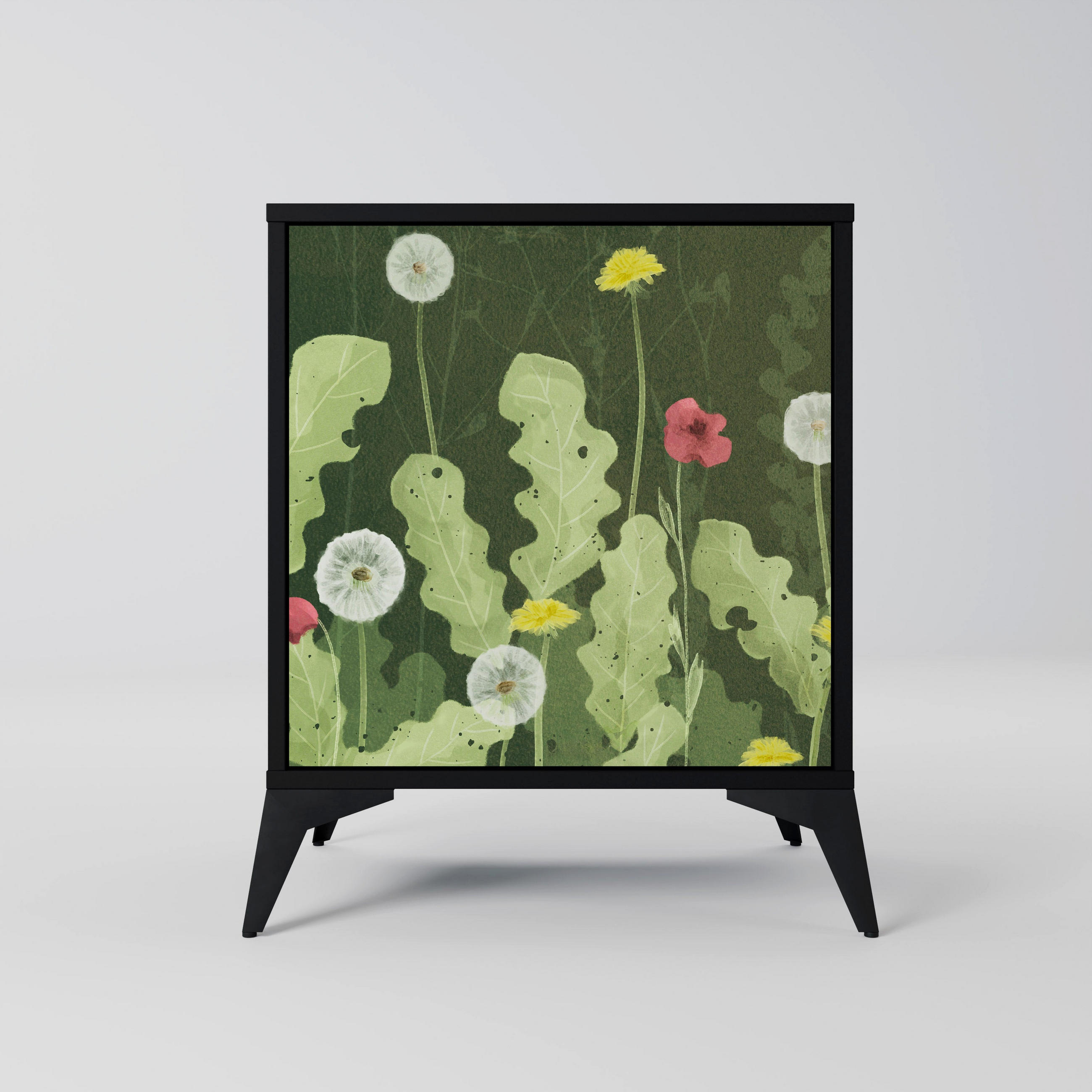 SIDEBOARD DANDELION AMUSE, Schwarz, 57,5x42x70,5 cm, Schwarze Metall-Sternfüße - Multicolor/Schwarz, Holzwerkstoff/Metall (57.5/70.5/42cm) - SpaceRebels