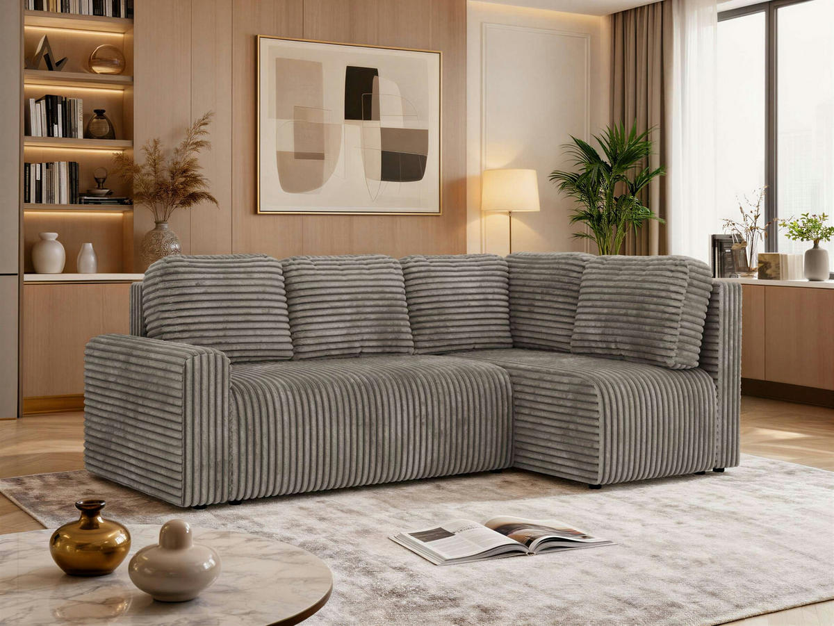 ROHOVÁ SEDAČKA NESSARO COR L - Světle hnědá Manšestr - Pravá - černá/světle hnědá, textil/plast (240/151cm) - MKS