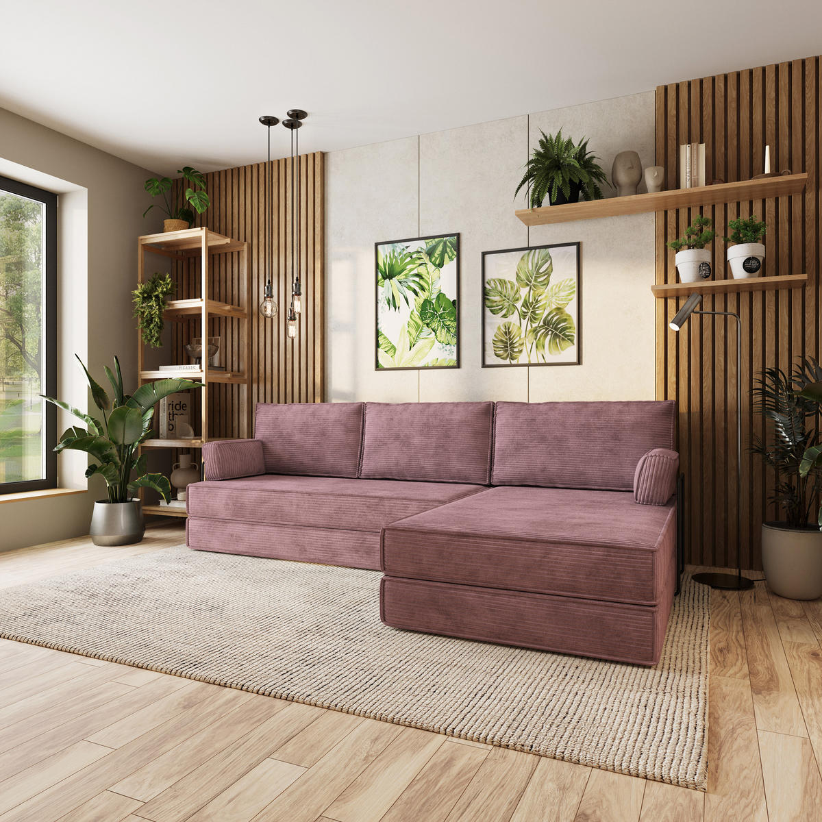 ECKSOFA ANKO modulares Boneless Sofa mit Schlaffunktion Lila Kordstoff - Lila, Textil (270/160cm) - MASSENO