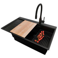 GRANITSPÜLE Sydney, 2-er set Alles Schwarz 78/50 cm 1 Becken + Küchenarmatur 40/38 cm + Ablauf-Set + Küchenzubehörset ab 60er Unterschrank - Beige/Schwarz, Kunststoff (78/20/50cm) - Primagran