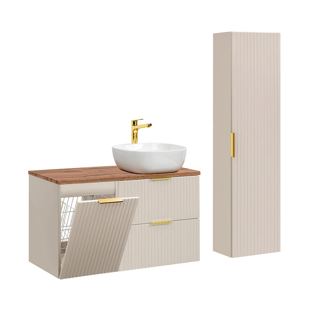 BADMÖBEL 100.8cm Adriel 2er-Set Kaschmir und Holz - Kaschmir, Holzwerkstoff (100.8/59/46cm) - Petits-meubles