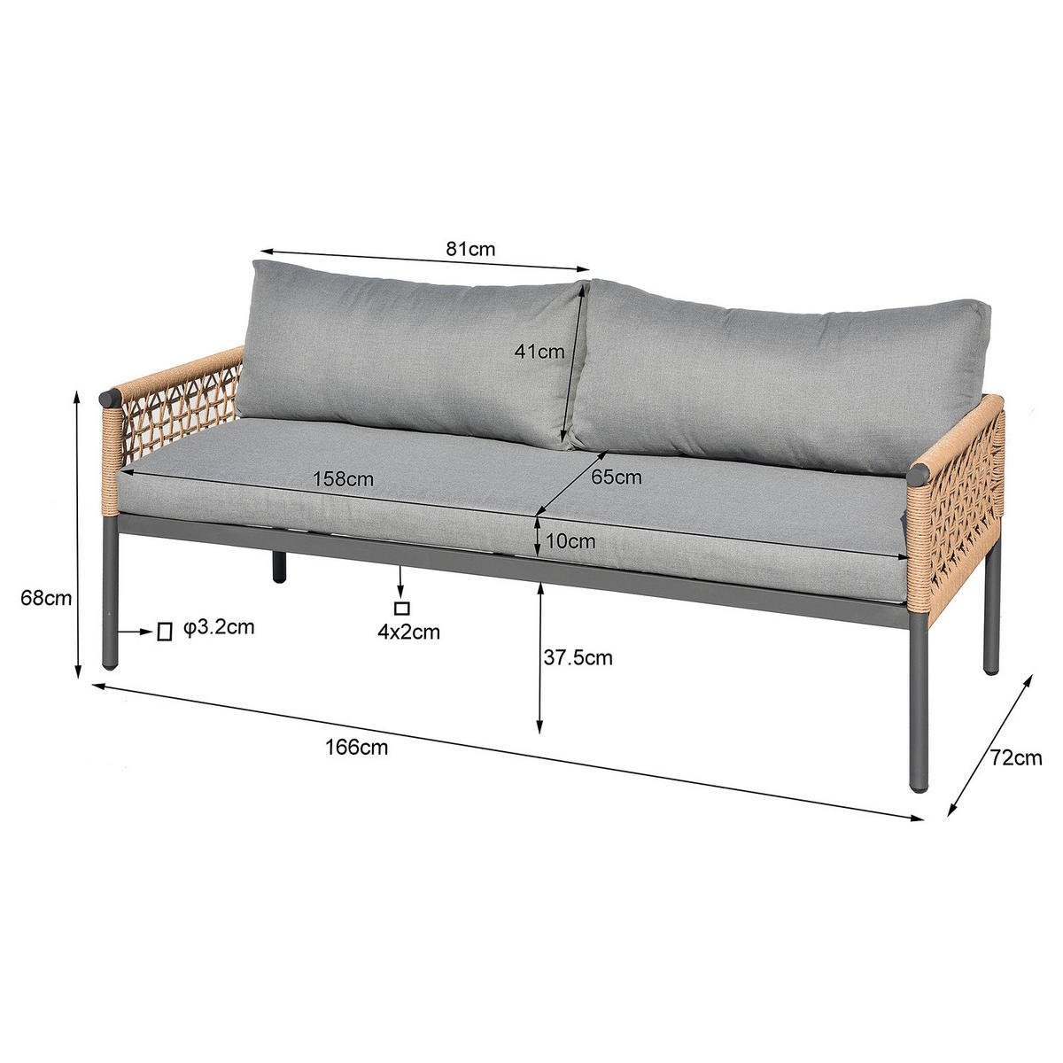 LOUNGEGRUPPE - 4-teilig - Stahl / Webstoff - Grau - Weiß/Grau, Kunststoff/Textil - home24