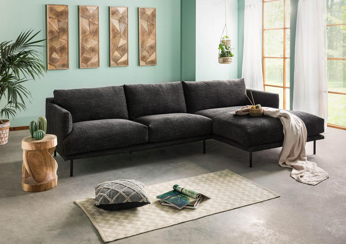 ECKSOFA 285x161x81 Silikon-Feder Mix schwarz TRIENT - Schwarz, Holz (285/161cm) - Massivmoebel24