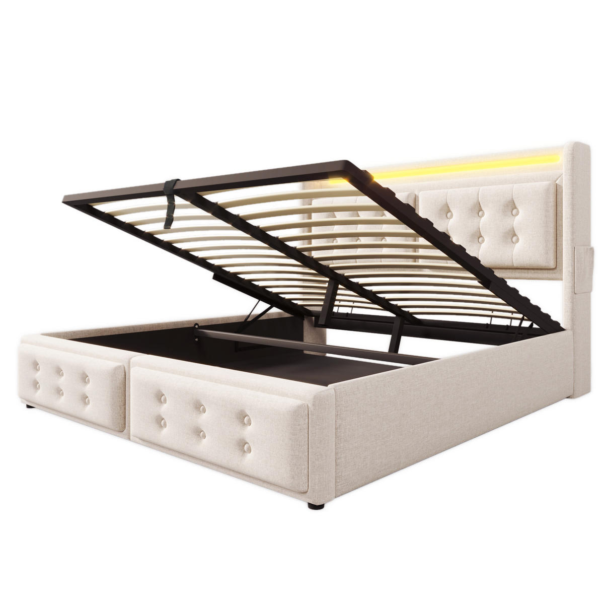 POLSTERBETT mit Stauraum, LED und Ladefunktion 180x200 cm Beige - Beige, Metall (180/200cm) - Meubliv