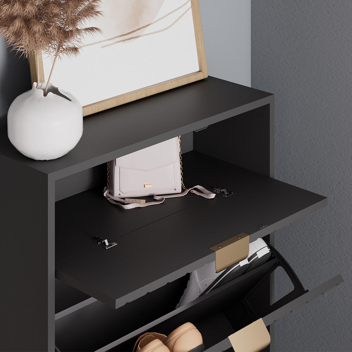 SCHUHSCHRANK Helge Schwarz 60 x 107.5 cm 2 Fächer - Schwarz, Holzwerkstoff (60/107.5/23.5cm) - Vicco