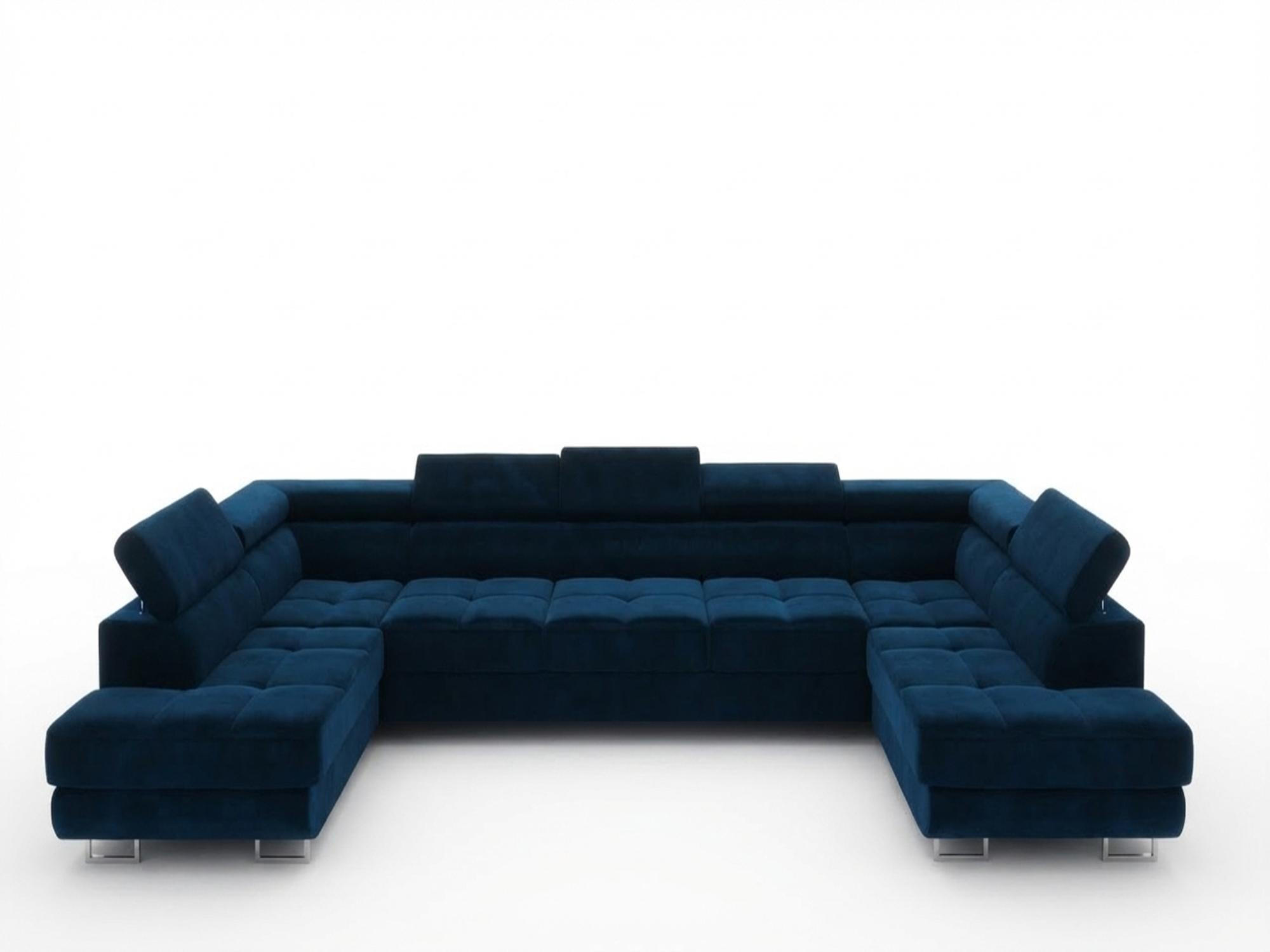 ECKSOFA U-Form WILD MAXI U2 mit Schlaffunktion 125x329 Velours Dunkelblau - Chromfarben/Dunkelblau, Holz/Textil (400/90/203cm) - Muffo