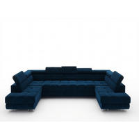 ECKSOFA U-Form WILD MAXI U2 mit Schlaffunktion 125x329 Velours Dunkelblau - Chromfarben/Dunkelblau, Holz/Textil (400/90/203cm) - Muffo