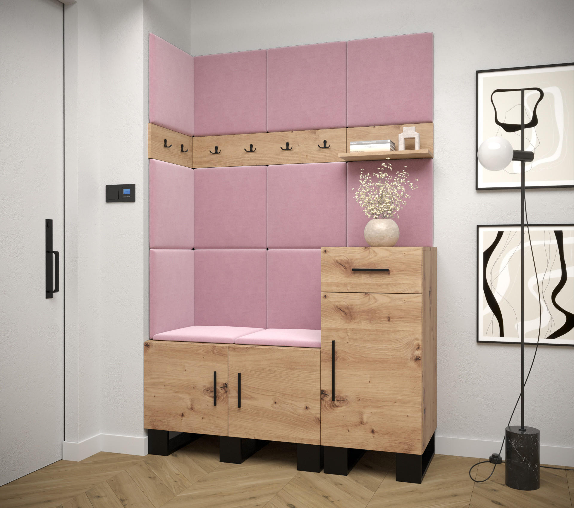 GARDEROBEN-SET 196/126/45,6 - Pink/Schwarz, Holz/Kunststoff (126/196/45.6cm) - Abiks Möbel