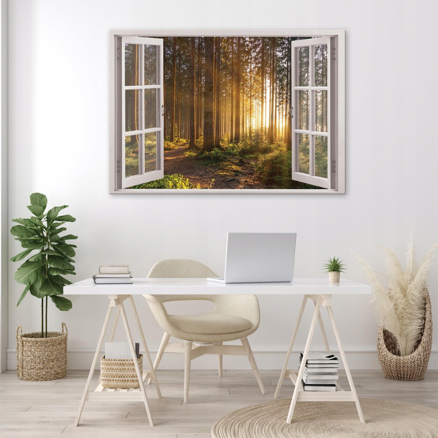 LEINWANDBILD Fenster Wald Bilder Wohnzimmer 80x60 - Multicolor, Holzwerkstoff (80/60cm) - Wallarena