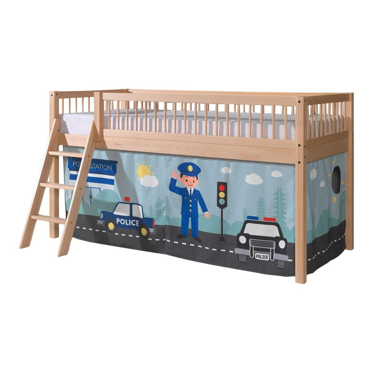 HALBHOHES BETT Kelci 90x200 Textilset Police Buche Massivholz natur - Buchefarben, Holz (90/200cm) - 58aufmkessel