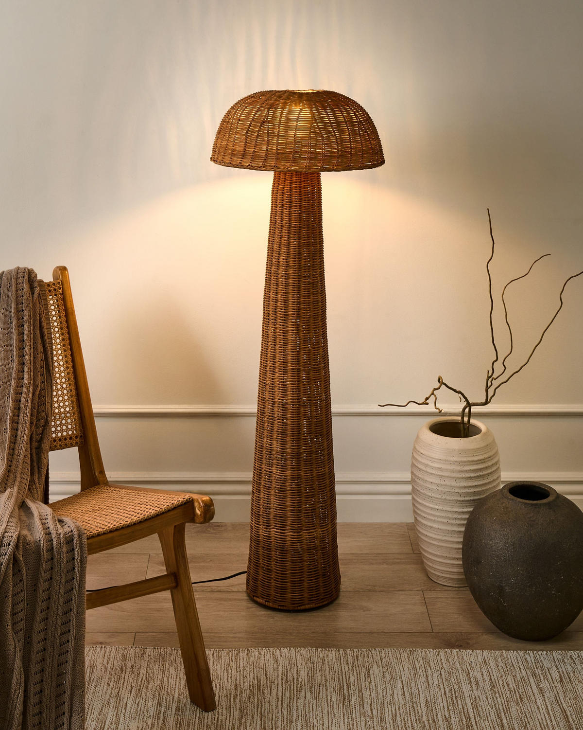 STEHLAMPE Naturfarben Alero - Naturfarben, Kunststoff (41/41/120cm) - Beliani