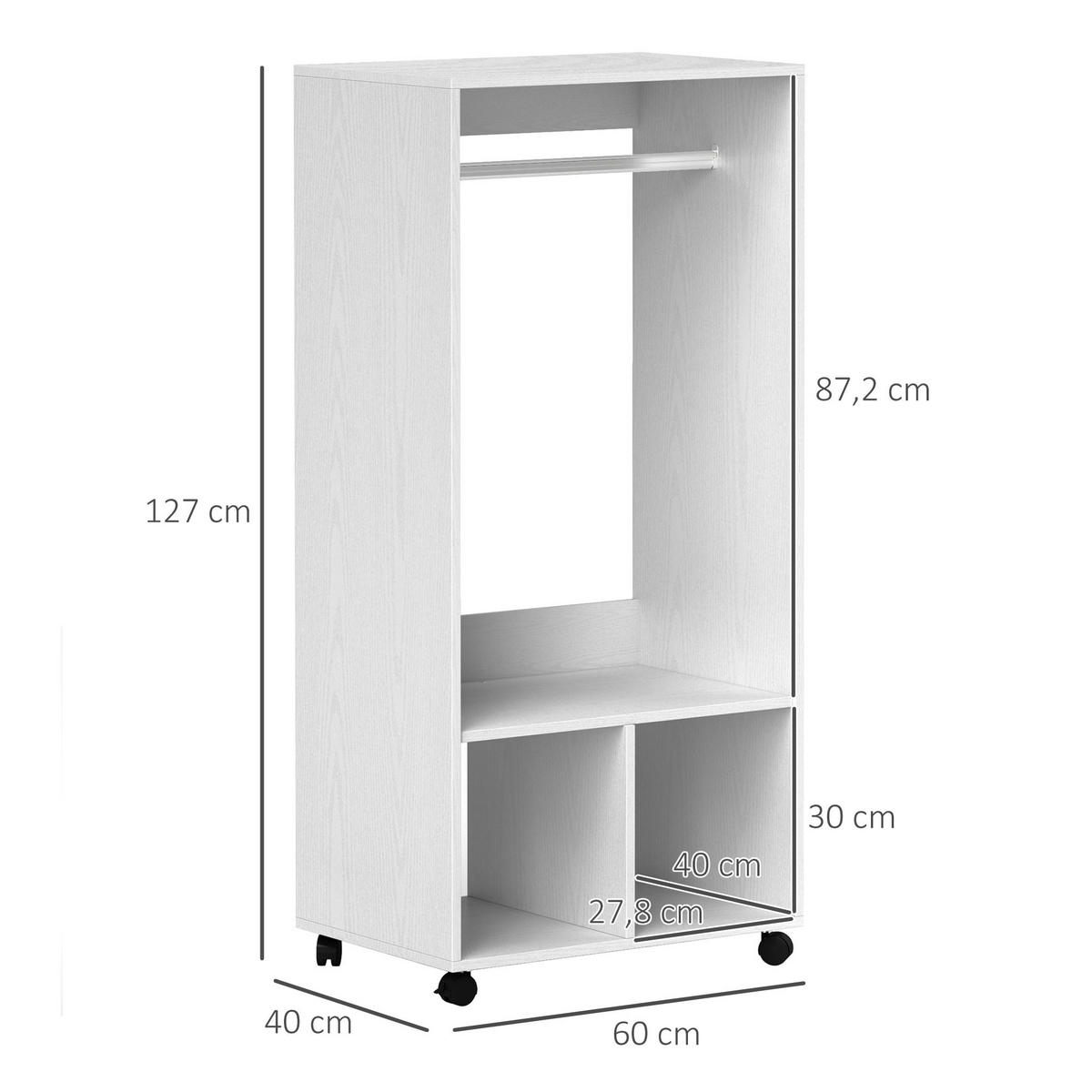 KLEIDERSCHRANK Mobile Garderobe Weiß - Weiß, Holz (40/127/60cm) - HOMCOM