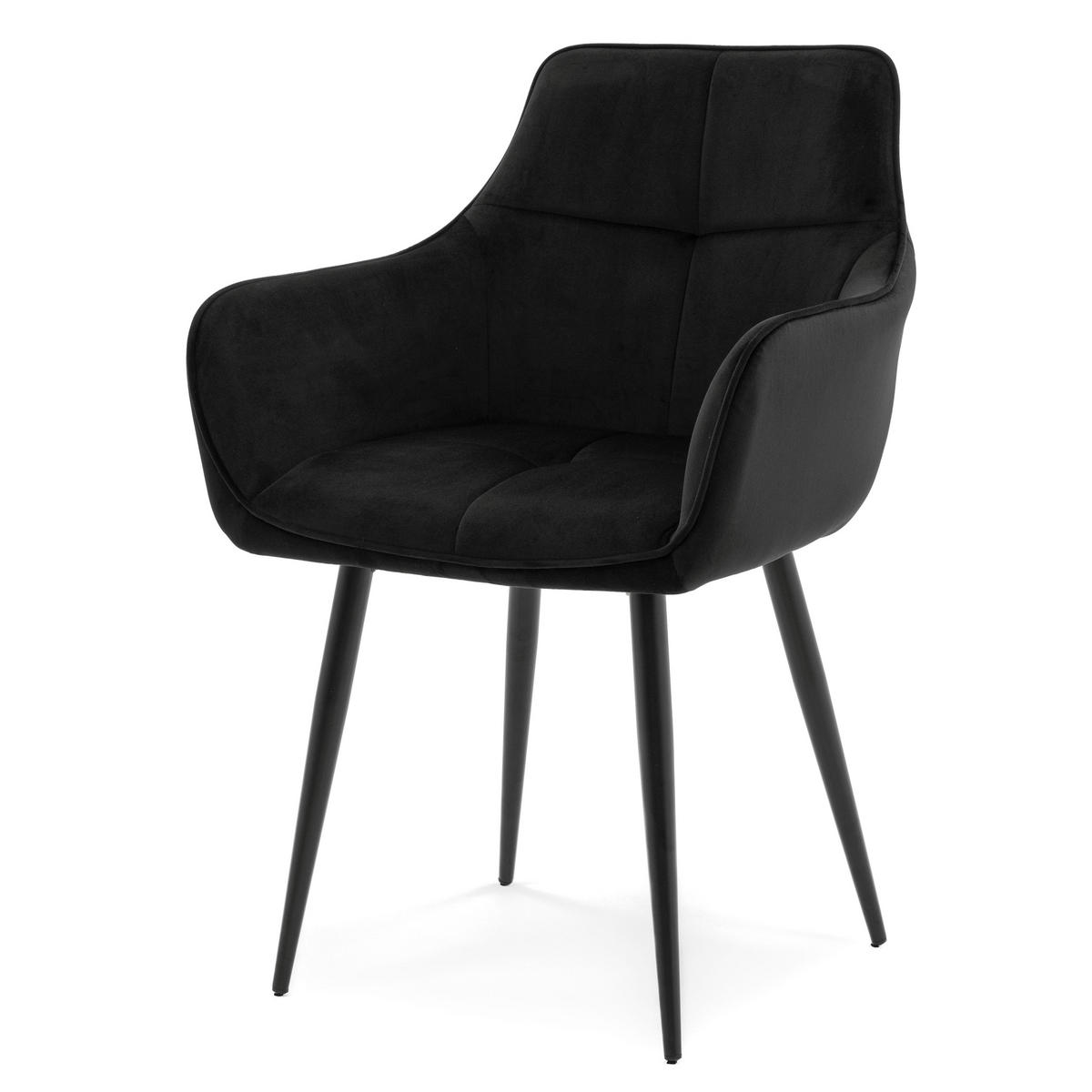 STUHL QUATTRO gepolstert mit Steppung - schwarz - Samt Velours - Schwarz, Textil/Metall (58/88/58cm) - NEW HOME