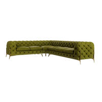 ECKSOFA Chesterfield Lexi Olive Samt, langer Schenkel rechts - Goldfarben/Olivgrün, Holz/Textil (323/264cm) - S-Style Möbel