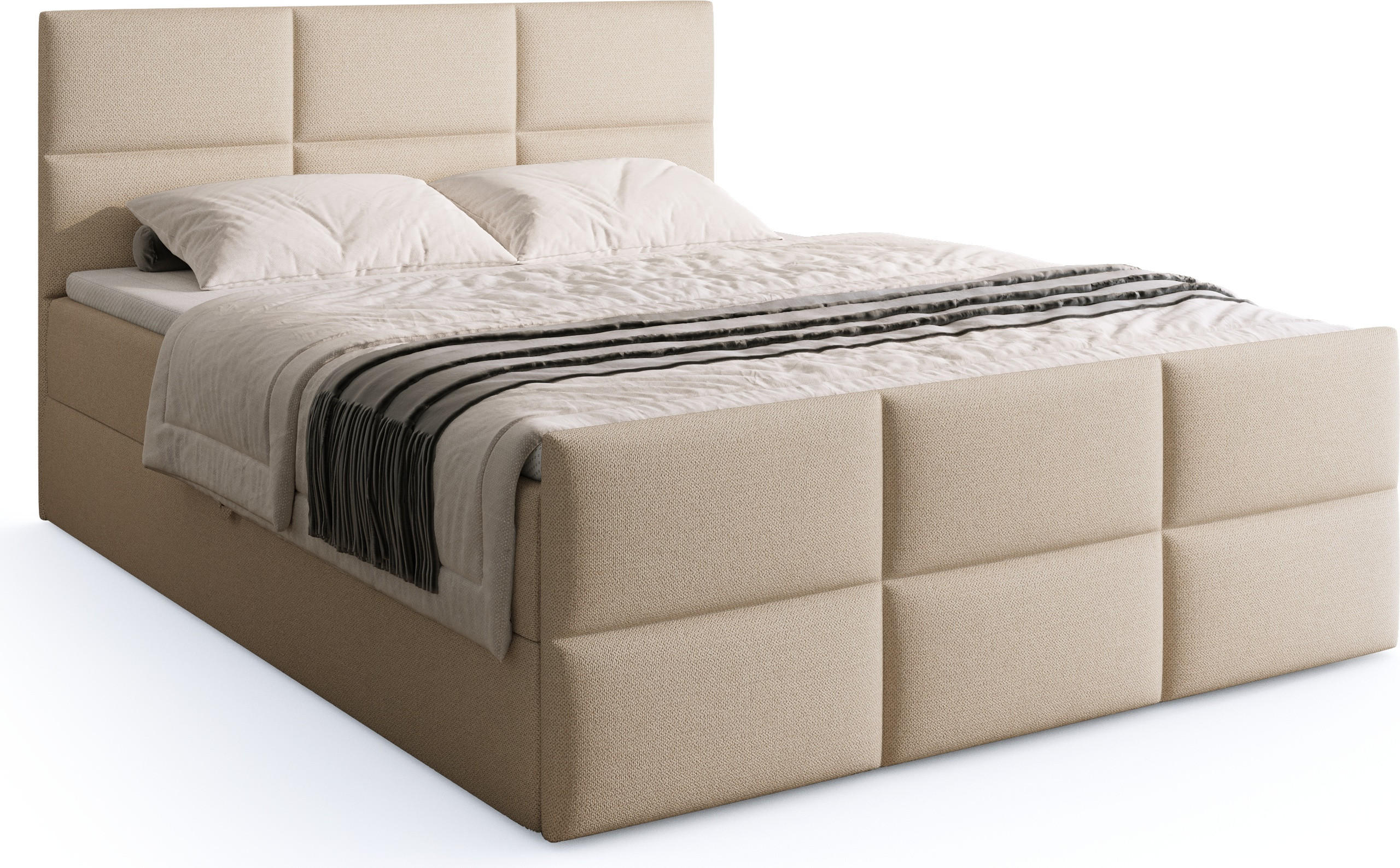 BOXSPRINGBETT Boston Duo Mit Bettkasten, Topper und Matratze Ecru Cosmic 10 180x200 cm - Ecru/Schwarz, Textil (180/200cm) - Bromarkt