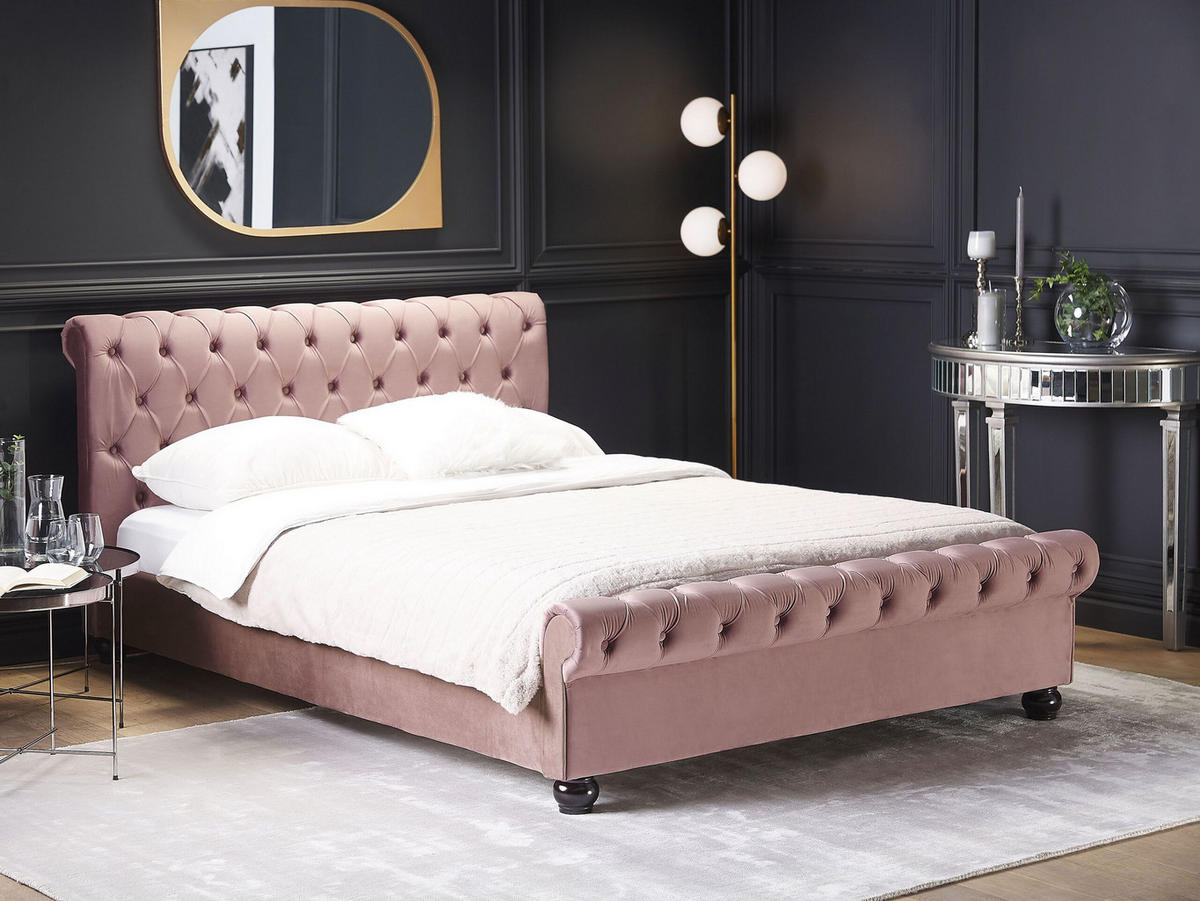 BETT 160/200cm Rosa Avallon - Pink, Textil (160/200cm) - Beliani